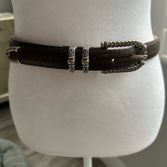 Brighton Accessories - Brighton Brown Leather Belt, silver tone with gold accents, Size M/L 32
